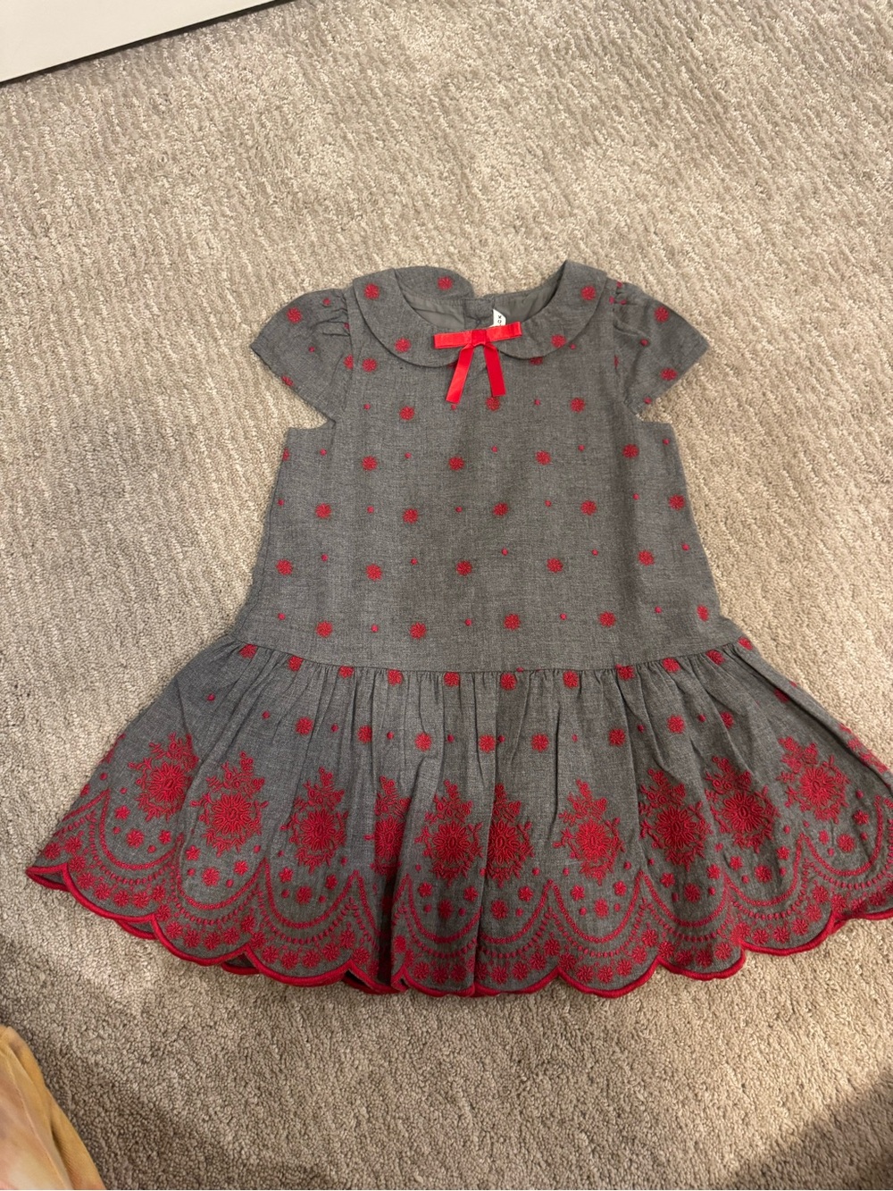 Janie and Jack Gray Dress with Red Embroidered Detail